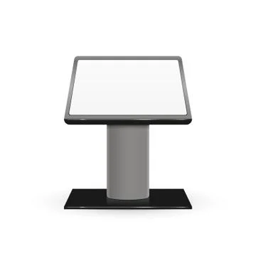Realistic 3d Interactive Information Kiosk Terminal Stand Screen Display Cons Stock Illustration