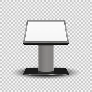 Realistic 3d Interactive Information Kiosk Terminal Stand Screen Display Cons Stock Illustration