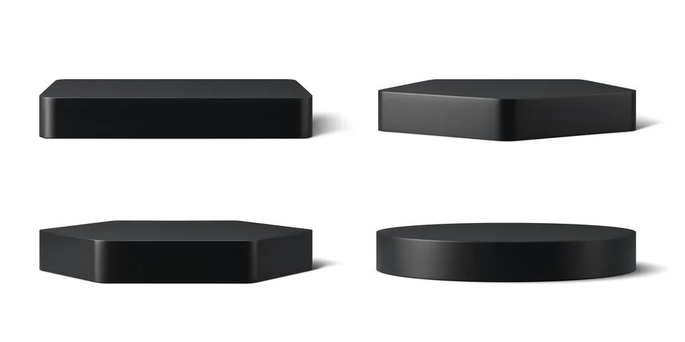 Realistic 3d isolated black podium vector stands Illustrazione stock
