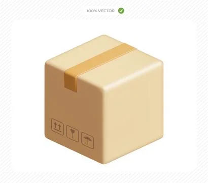 Realistic 3d isometric cardboard box delivery icon Stock Illustration