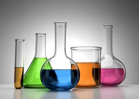 Realistic 3D Lab Equipment Test Tube, flask, beaker with colorful chemicals 3 イラスト素材