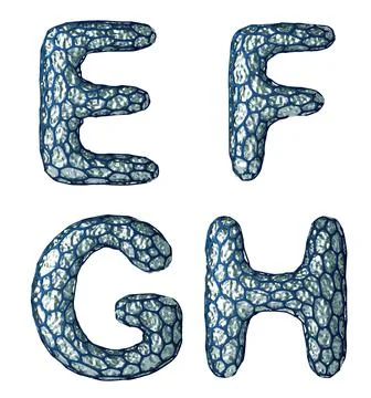 Realistic 3D letter set E, F, G, H made of silver shining metal . Illustrazione stock