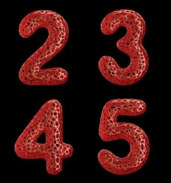 Realistic 3D letters set 2, 3, 4, 5 made of red plastic. Stock Illustration