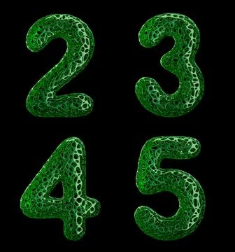 Realistic 3D letters set 2, 3, 4, 5 made of green plastic. Stock Illustration