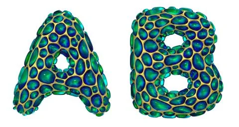 Realistic 3D letters set A, B made of gold shining metal letters. Stock Illustration
