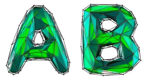 Realistic 3D letters set A, B made of low poly style. Collection symbols of low Stock Illustration