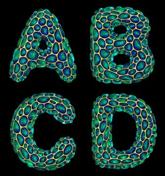 Realistic 3D letters set A, B, C, D made of gold shining metal letters. Stock Illustration