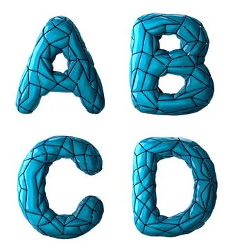 Realistic 3D letters set A, B, C, D made of low poly style. Collection symbols Stock Illustration