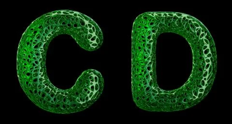 Realistic 3D letters set C, D made of green plastic. Stock Illustration