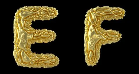 Realistic 3D letters set E, F made of crumpled foil. Collection symbols of Ilustração Stock