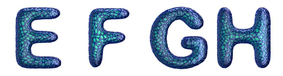 Realistic 3D letters set E, F, G, H made of blue plastic. Stock Illustration