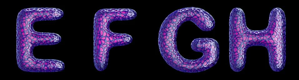 Realistic 3D letters set E, F, G, H, made of purple plastic. 스톡 일러스트