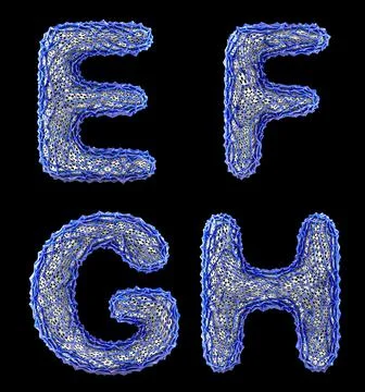Realistic 3D letters set E, F, G, H made of blue plastic. Stock Illustration