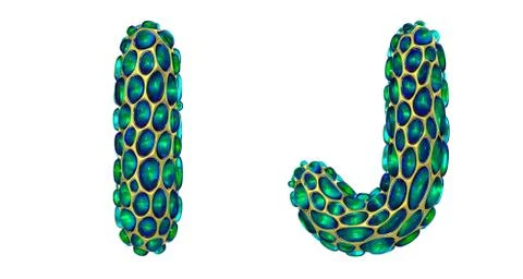 Realistic 3D letters set I, J made of gold shining metal letters. Illustration