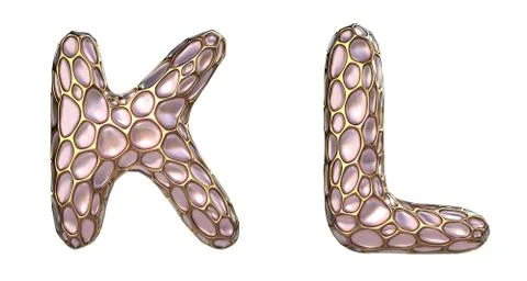 Realistic 3D letters set K, L made of gold shining metal letters. イラスト素材