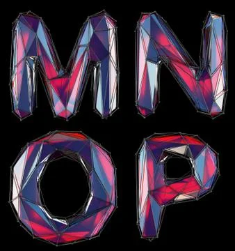 Realistic 3D letters set M, N, O, P made of low poly style. Collection symbols Stock Illustration