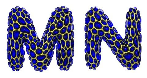 Realistic 3D letters set M, N made of gold shining metal letters. Stock Illustration