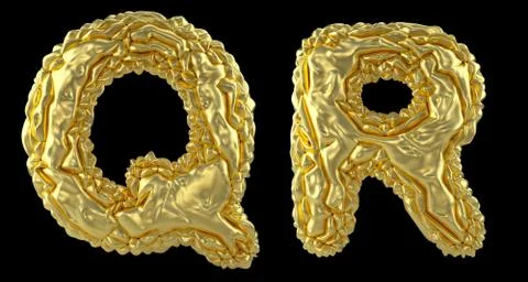 Realistic 3D letters set Q, R made of crumpled foil. Collection symbols of イラスト素材