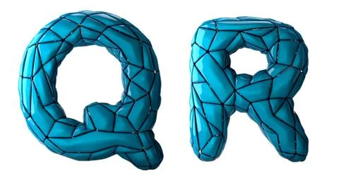 Realistic 3D letters set Q, R made of low poly style. Collection symbols of low Stock Illustration