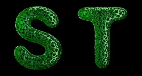 Realistic 3D letters set S, T made of green plastic. Stock-Illustration