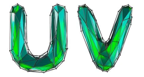 Realistic 3D letters set U, V made of low poly style. Collection symbols of low Stock Illustration