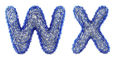 Realistic 3D letters set W, X made of blue plastic. Stock Illustration