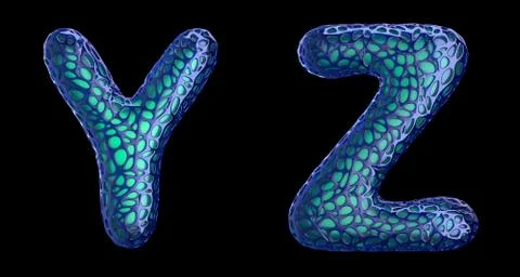 Realistic 3D letters set Y, Z made of blue plastic. Stock Illustration