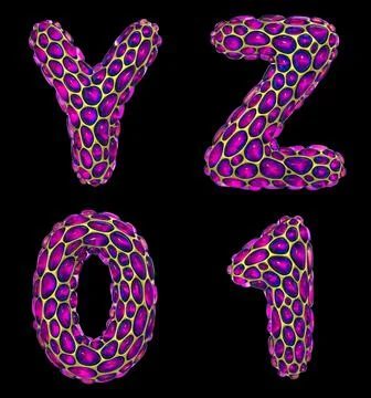 Realistic 3D letters set Y, Z and numbers 0, 1 made of gold shining metal Stock Illustration