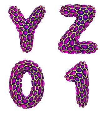 Realistic 3D letters set Y, Z and numbers 0, 1 made of gold shining metal Stock Illustration
