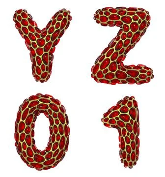 Realistic 3D letters set Y, Z and numbers 0, 1 made of gold shining metal Stock Illustration