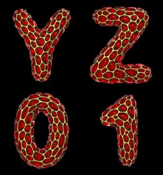 Realistic 3D letters set Y, Z and numbers 0, 1 made of gold shining metal Stock Illustration
