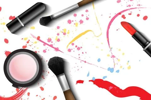  Realistic 3d makeup vector set cosmetic. Eyeliner brush, lipstick and pow... Stock Photos