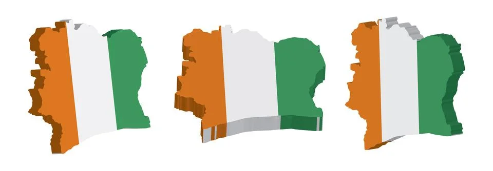 Realistic 3D Map of Cote d Ivoire Vector Design Template Stock Illustration