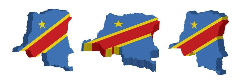 Realistic 3D Map of Democratic Republic of the Congo Vector Design Template Stock Illustration