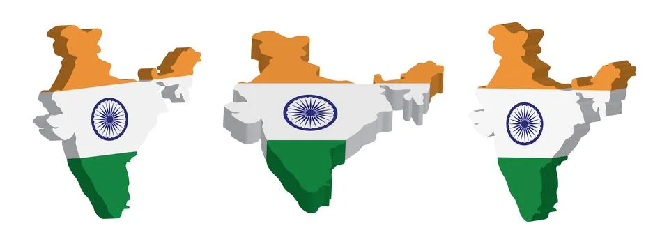 Realistic 3D Map of India Vector Design Template Stock Illustration