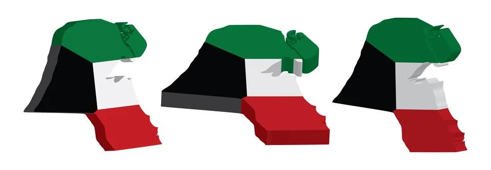 Realistic 3D Map of Kuwait Vector Design Template Stock Illustration