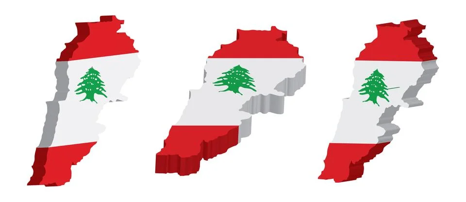 Realistic 3D Map of Lebanon Vector Design Template Stock Illustration
