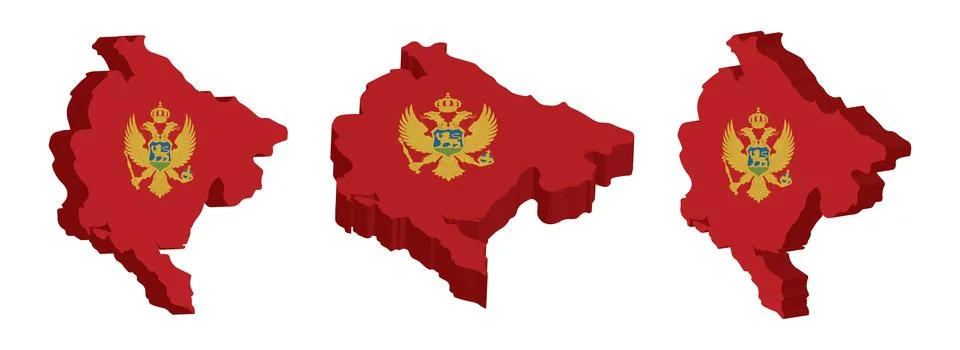 Realistic 3D Map of Montenegro Vector Design Template Stock Illustration