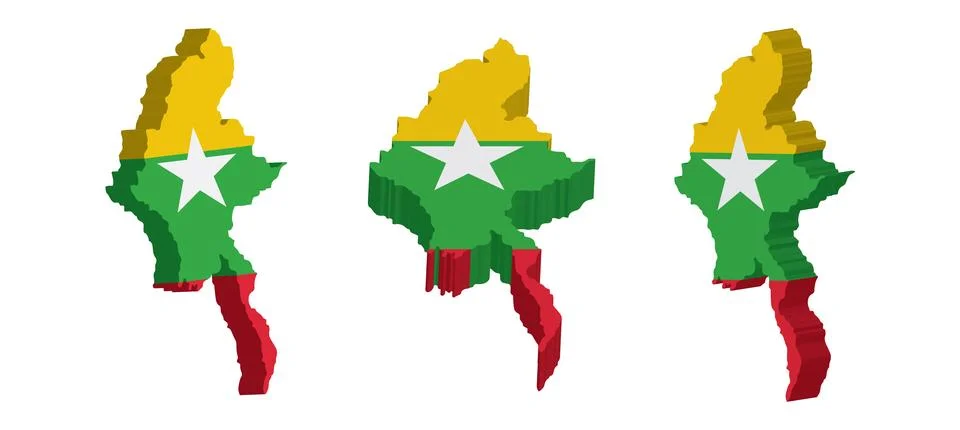 Realistic 3D Map of Myanmar Vector Design Template Stock Illustration