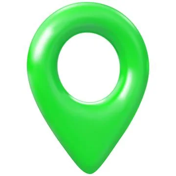 Realistic 3D map pin icon, bright green, with highlights, front view. Illustrazione stock
