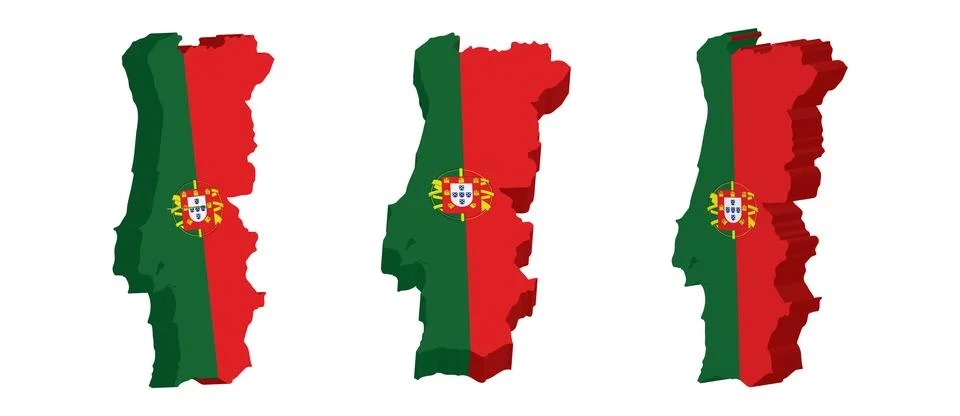 Realistic 3D Map of Portugal Vector Design Template Stock Illustration