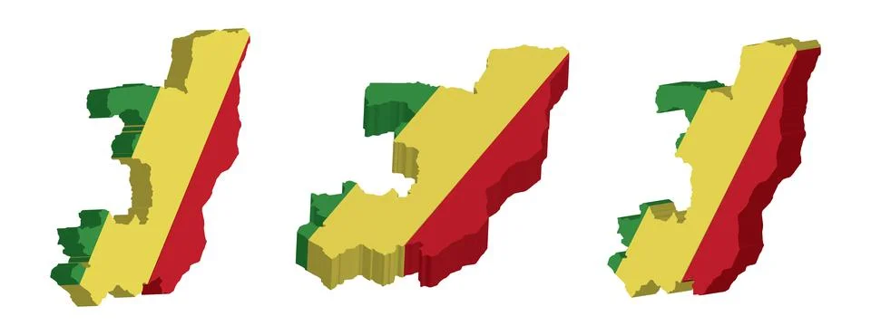 Realistic 3D Map of Republic of the Congo Vector Design Template Stock Illustration