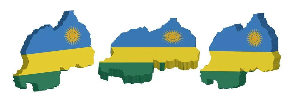 Realistic 3D Map of Rwanda Vector Design Template Illustrazione stock