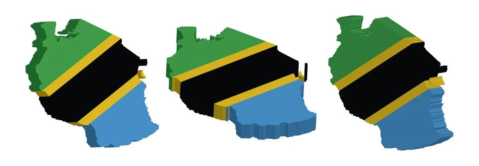 Realistic 3D Map of Tanzania Vector Design Template Stock Illustration