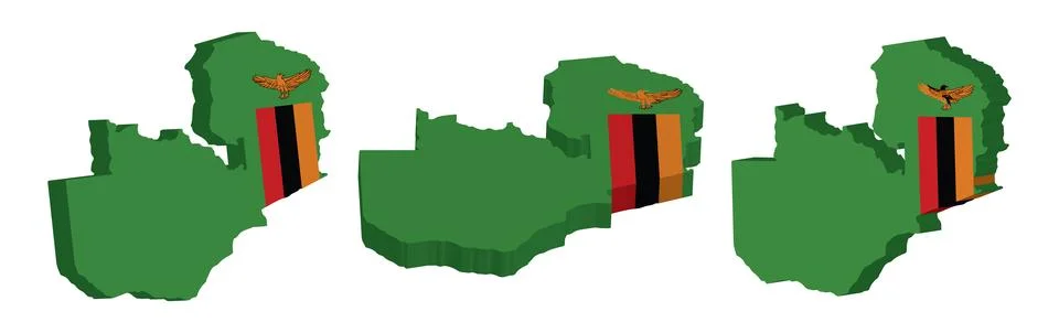 Realistic 3D Map of Zambia Vector Design Template Stock Illustration