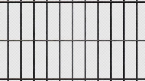 Realistic 3D Metal Jail Bars Closing 4K Loop Transparent Stock Footage 343325293