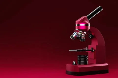Realistic 3d microscope on magenta background, laboratory equipment. Microsco Stock Illustration