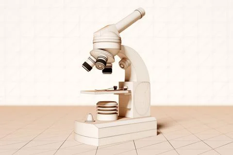 Realistic 3d microscope on monocrome  background, laboratory equipment. Micro Stock Illustration