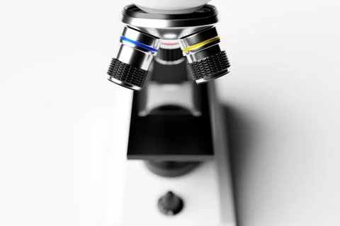 Realistic 3d microscope on white background, laboratory equipment. Microscope Stock Illustration