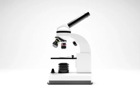 Realistic 3d microscope on white background, laboratory equipment. Microscope Stock Illustration